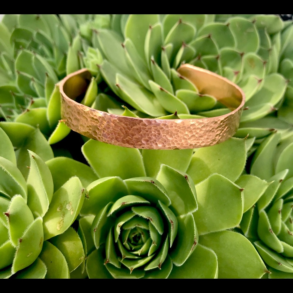Hand stamped adjustable hammered copper bracelet